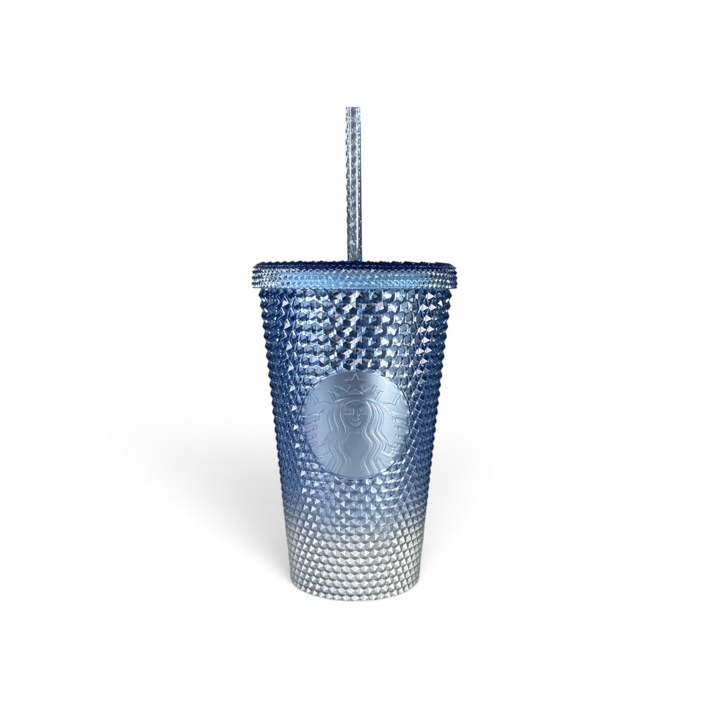 Starbucks Blue Ombre Studded Tumbler 16oz Cold Cup With Straw Metallic Gradient